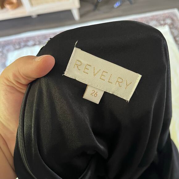 Revelry Black Vera Satin Long Sleeve V Neck Wrap Maxi Gown Plus Sz 26 Wedding - Picture 8 of 9